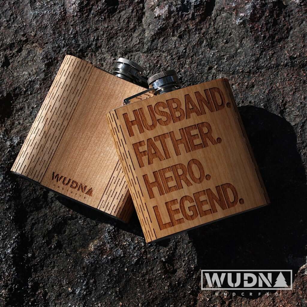 6 oz. Wooden Hip Flask for Dad (Husband, Father, Hero, Legend)