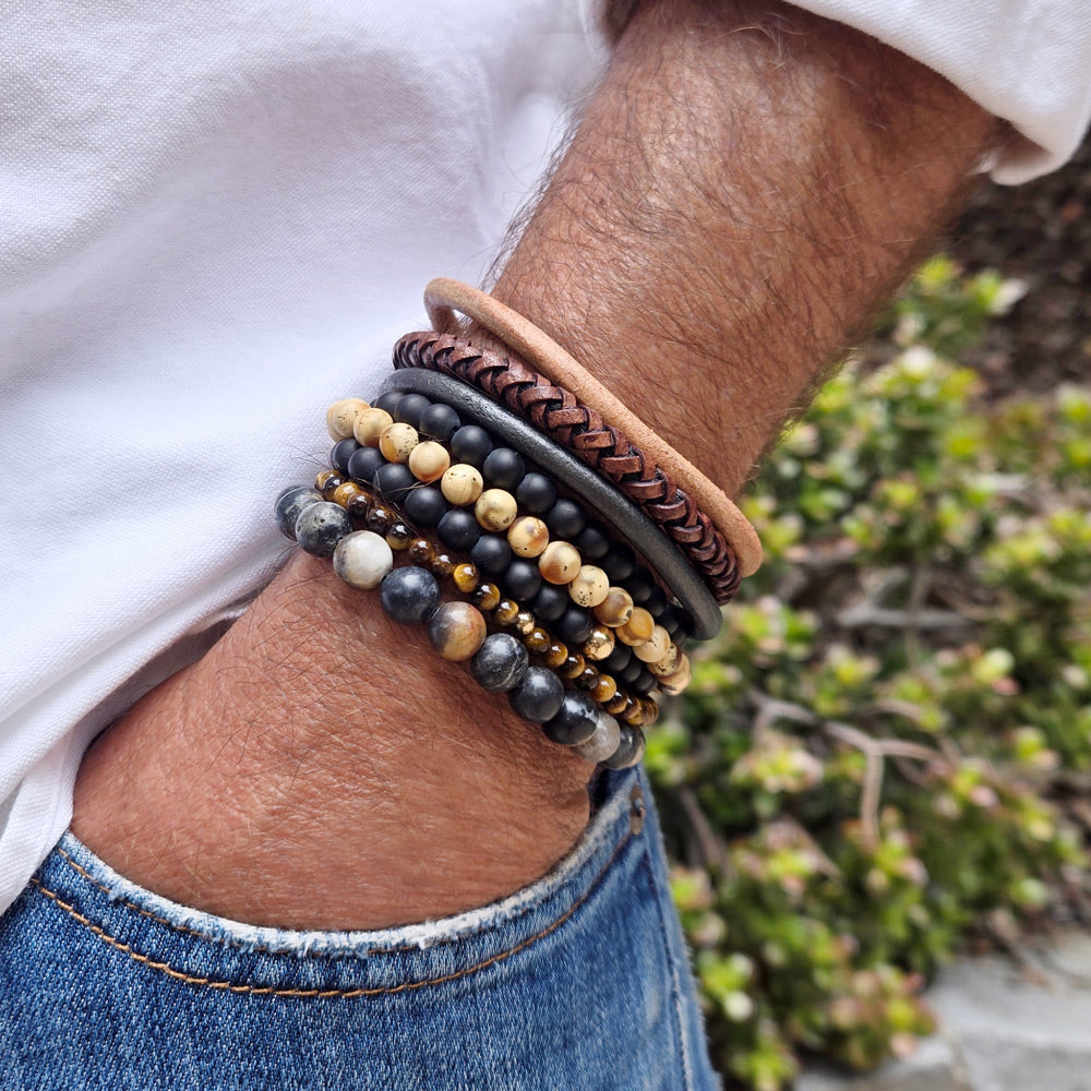 Men's Tan Leather Bracelet w Magnetic Clasp