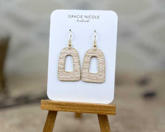 Pearly Beige Faux Stone Open Arch Earrings - Small