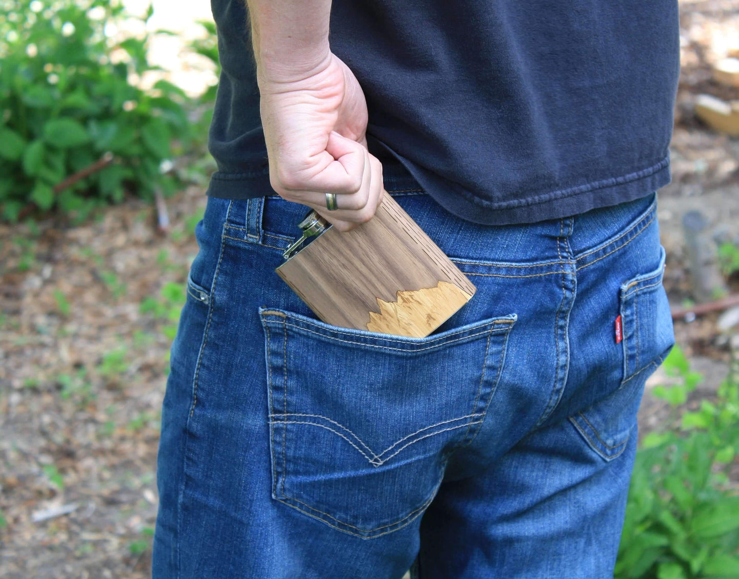6 oz. Wooden Hip Flask (Sawtooth Mountains in Bamboo & Black Walnut)