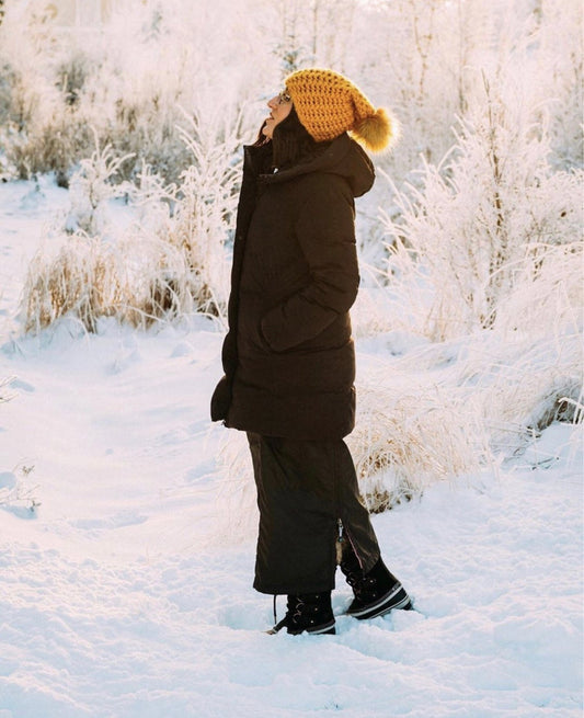 Crochet Simple Slouch Pom Hat  | Mustard Yellow