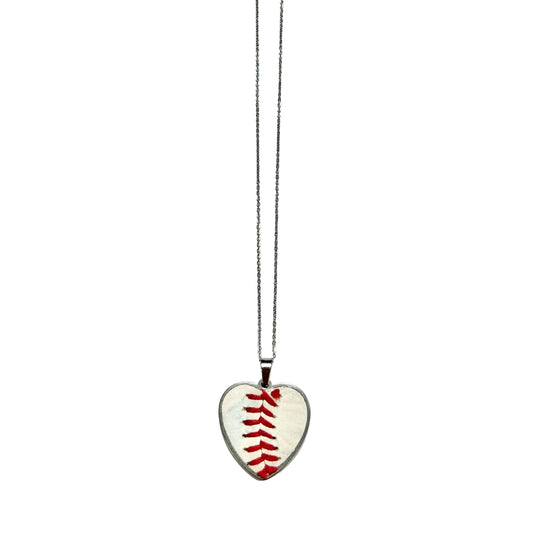 Baseball Seam Silver Heart Pendant Necklace