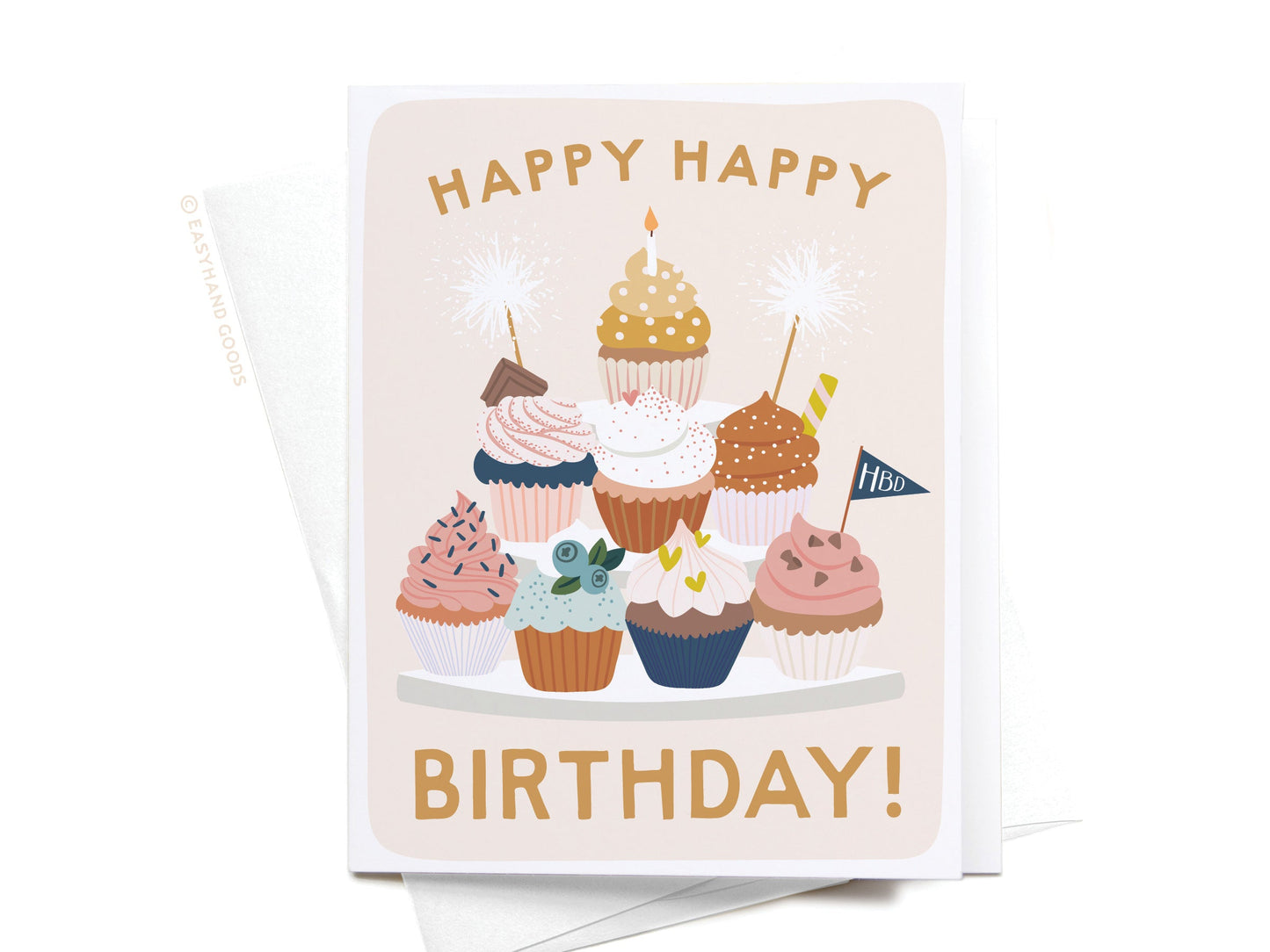 Happy Happy Birthday Cupcake Stand Greeting Card