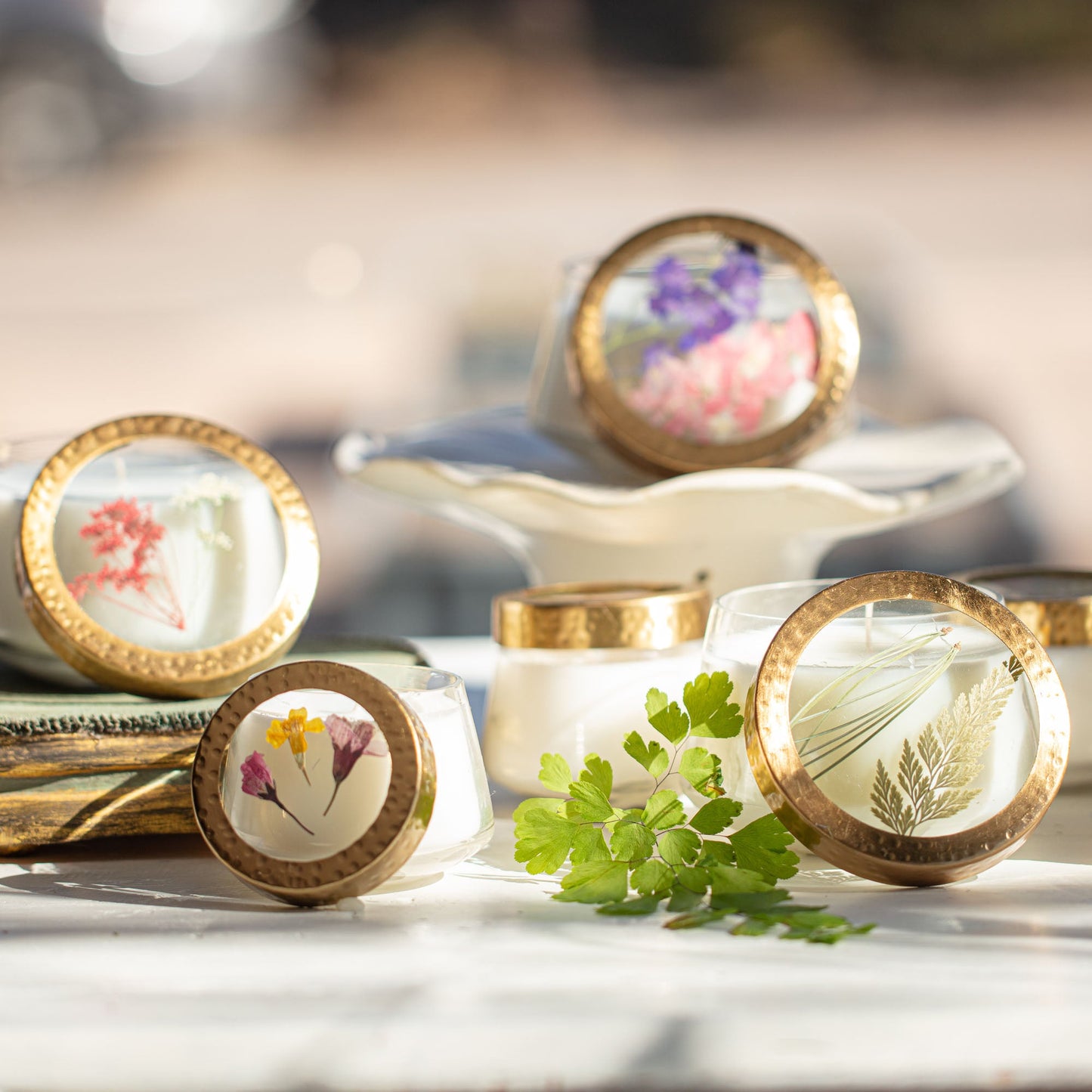 Lemon Blossom Medium Pressed Floral Candle