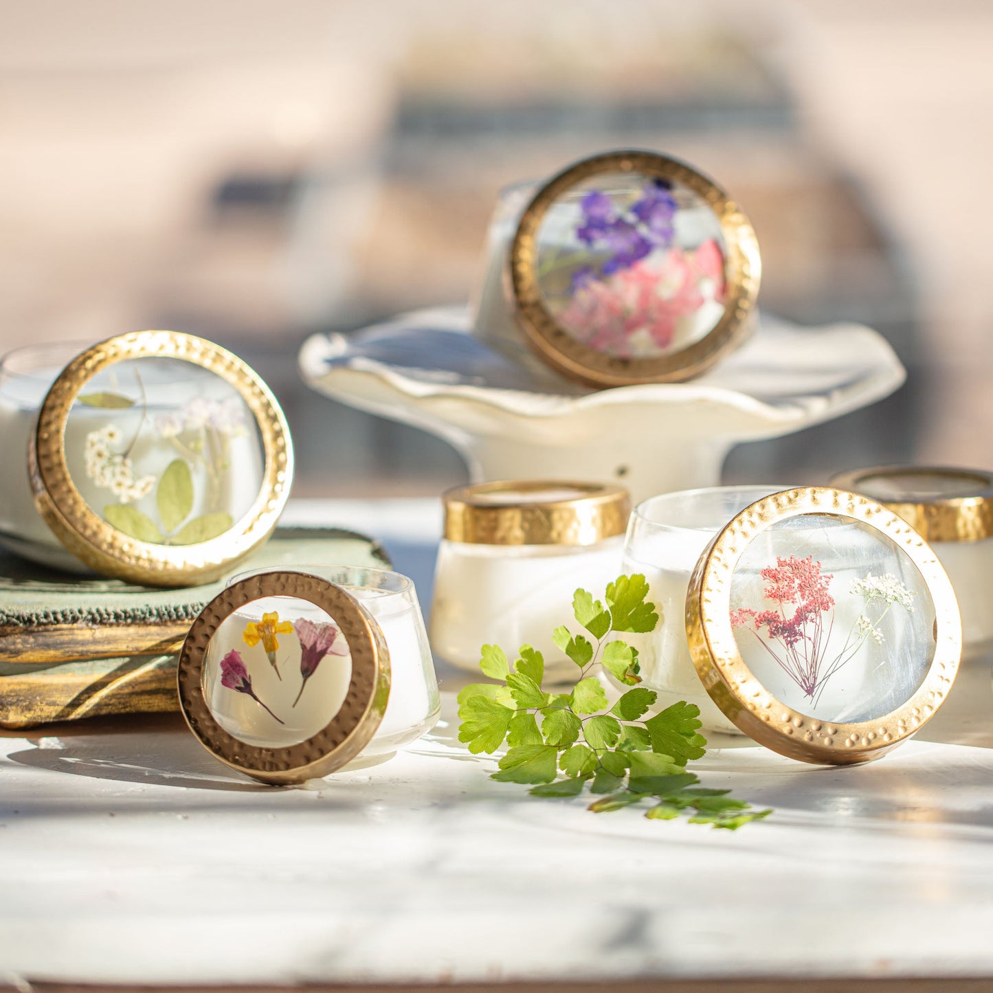 Lemon Blossom Medium Pressed Floral Candle