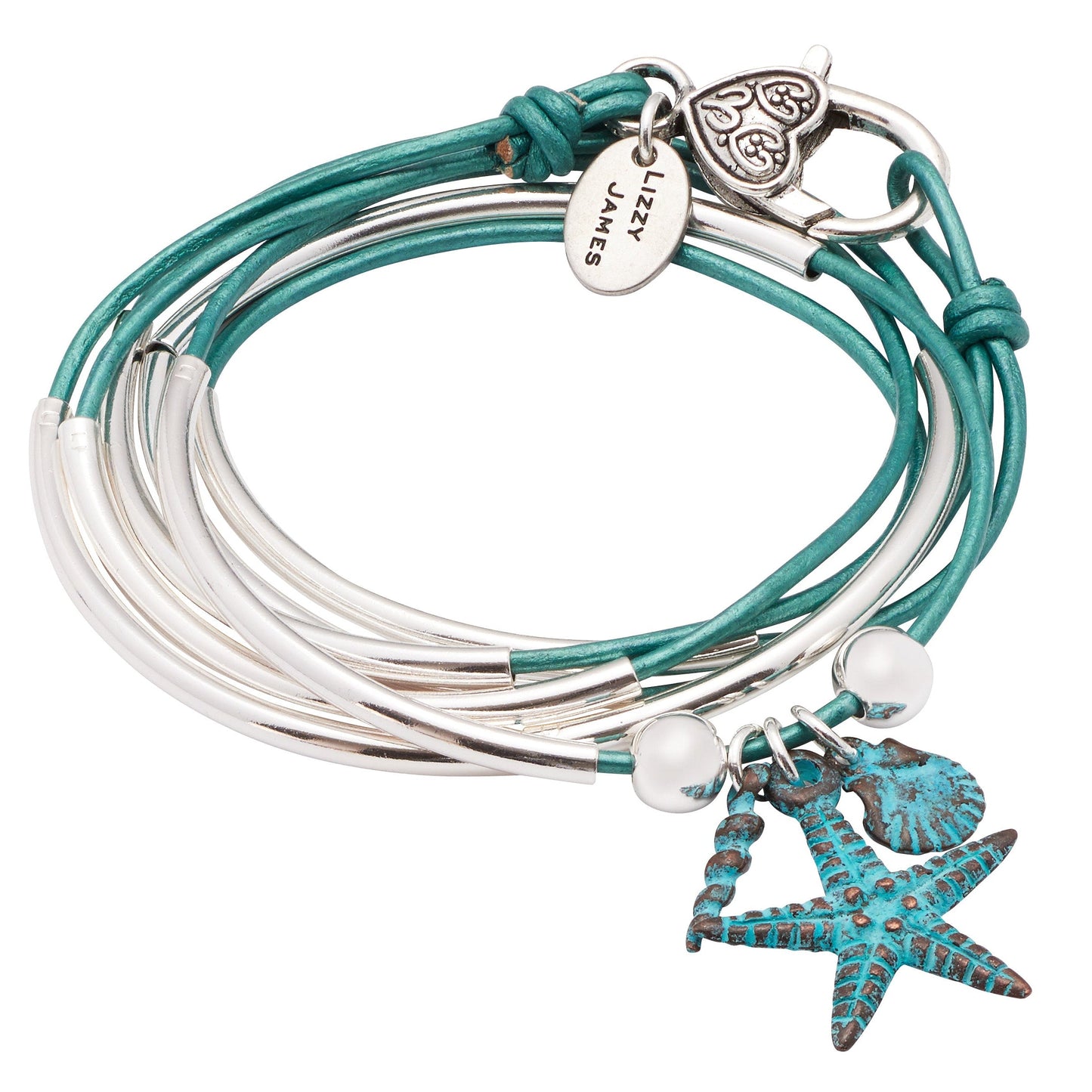 Girlfriend Teal Leather Convertible Wrap Bracelet Necklace with Nautical Trio Charms