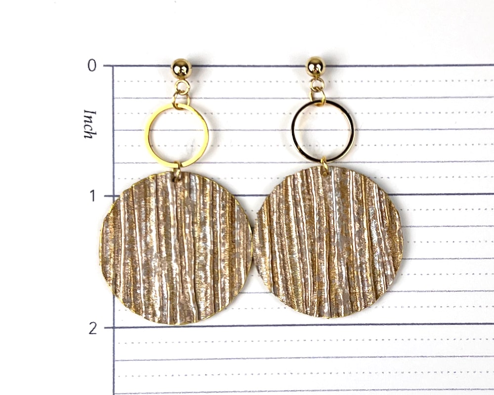 Shimmery Gold Textured Circle Earrings with Gold Circle Accents