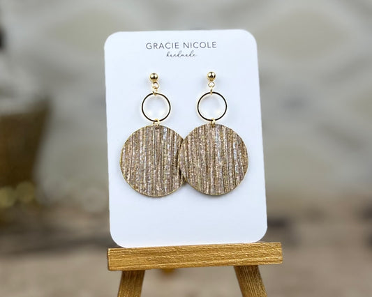 Shimmery Gold Textured Circle Earrings with Gold Circle Accents