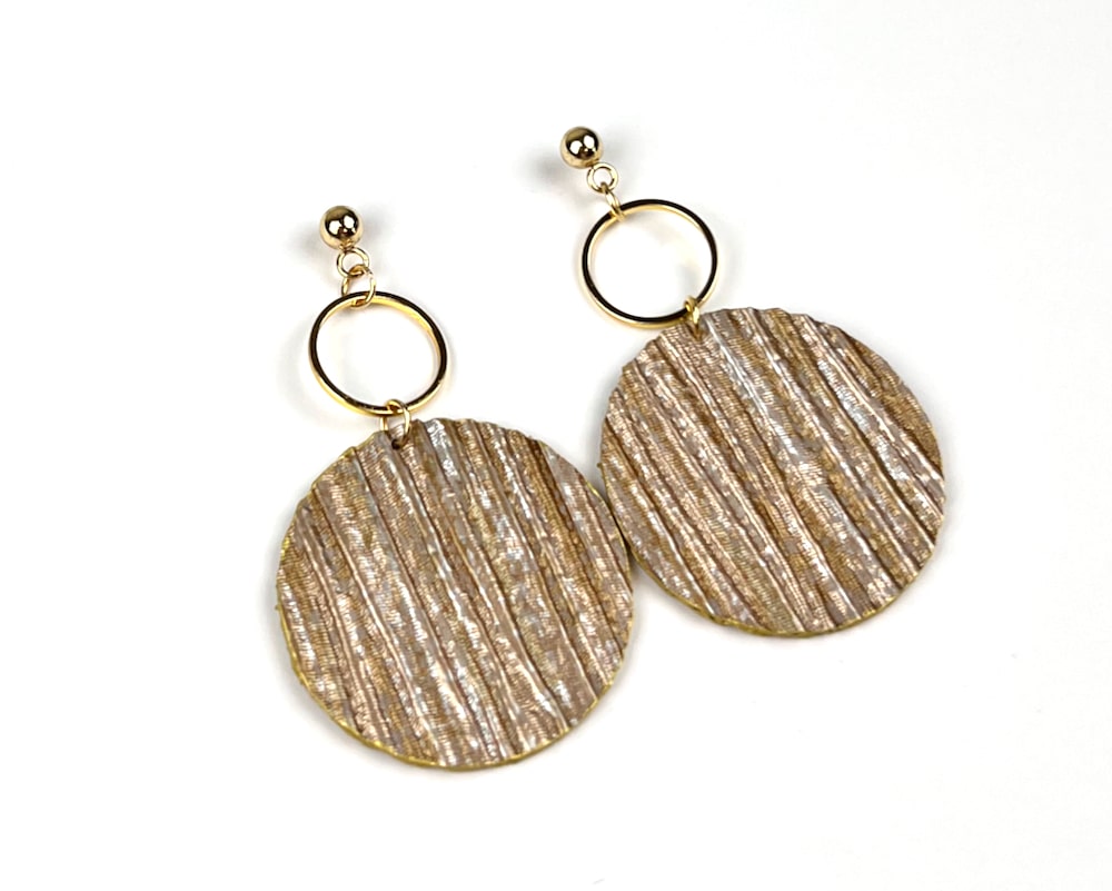 Shimmery Gold Textured Circle Earrings with Gold Circle Accents