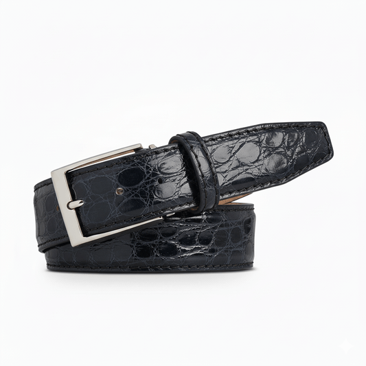 Dark Gray Caiman Crocodile Leather Belt