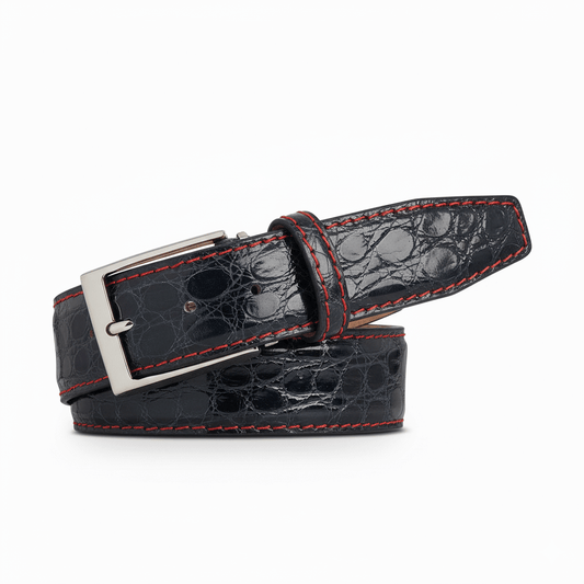 Dark Gray Caiman Crocodile Leather Belt