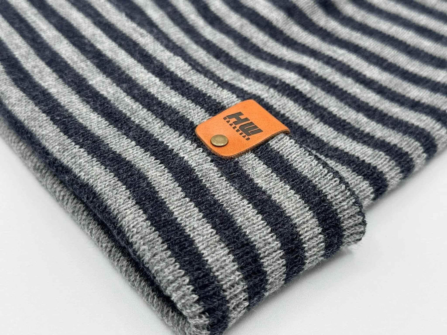 Classic RoRo Cuffed Beanie, Gray and Denim Blue