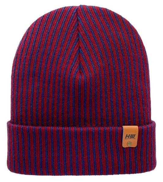 Cuffed Wide Ribbed Striped Beanie, Contrast, Blue and Maroon, Classic Beanie