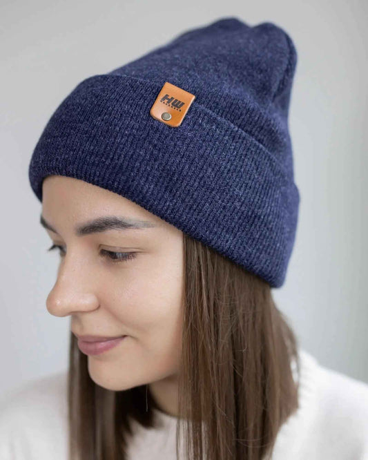 HAAKWEAR Denim Blue Knit Beanie - Cuffed Classic Hat, Made in USA