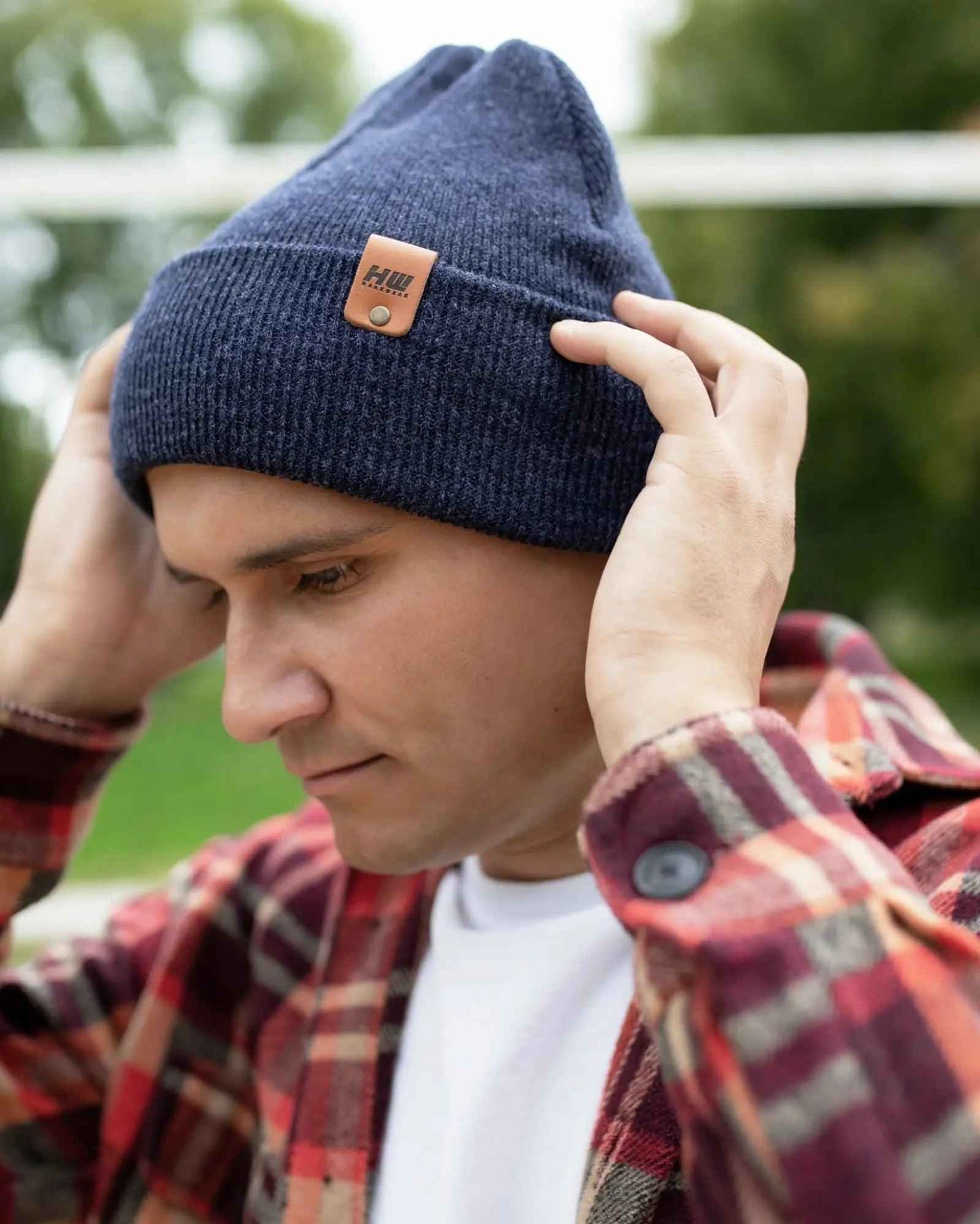 HAAKWEAR Denim Blue Knit Beanie - Cuffed Classic Hat, Made in USA