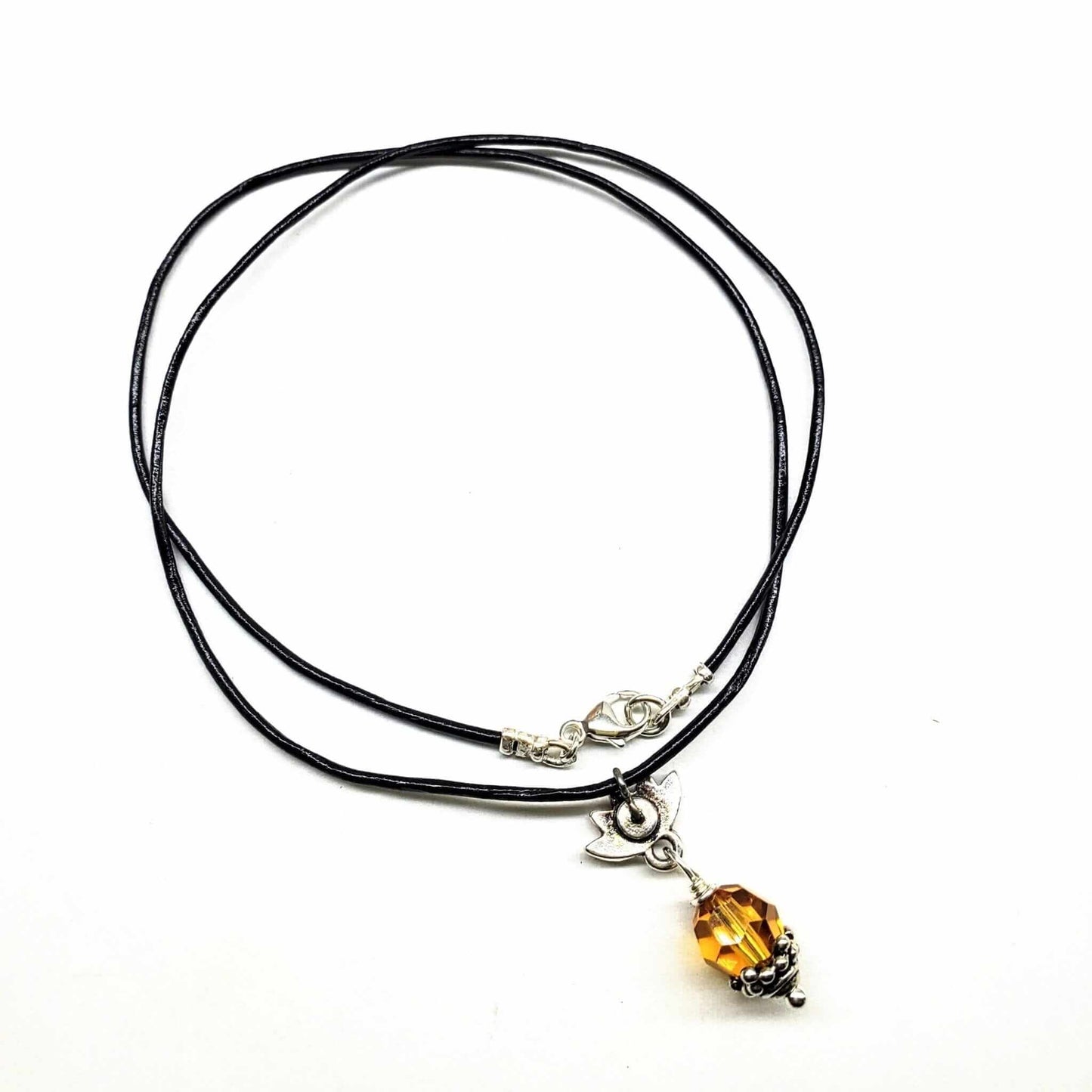 Handmade Silver Crystal Pineapple Leather Necklace