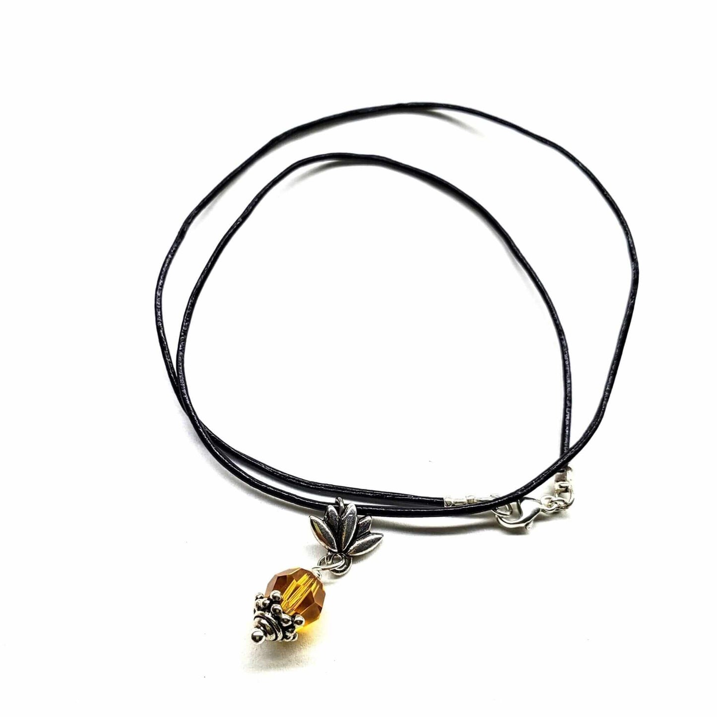 Handmade Silver Crystal Pineapple Leather Necklace