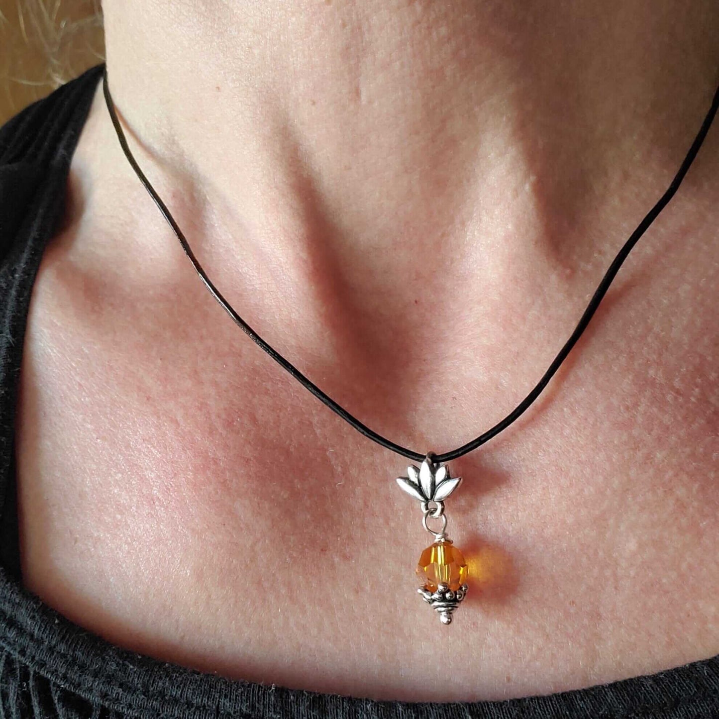 Handmade Silver Crystal Pineapple Leather Necklace