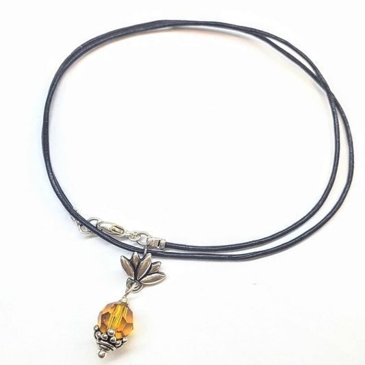 Handmade Silver Crystal Pineapple Leather Necklace