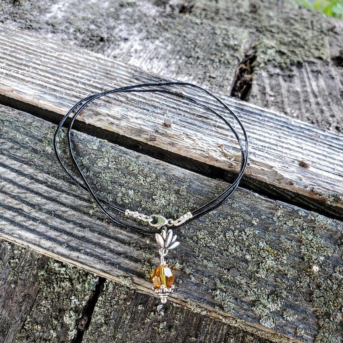 Handmade Silver Crystal Pineapple Leather Necklace