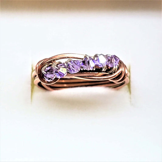 Handmade Wire Wrapped Copper Crystal Birthstone Bling Ring