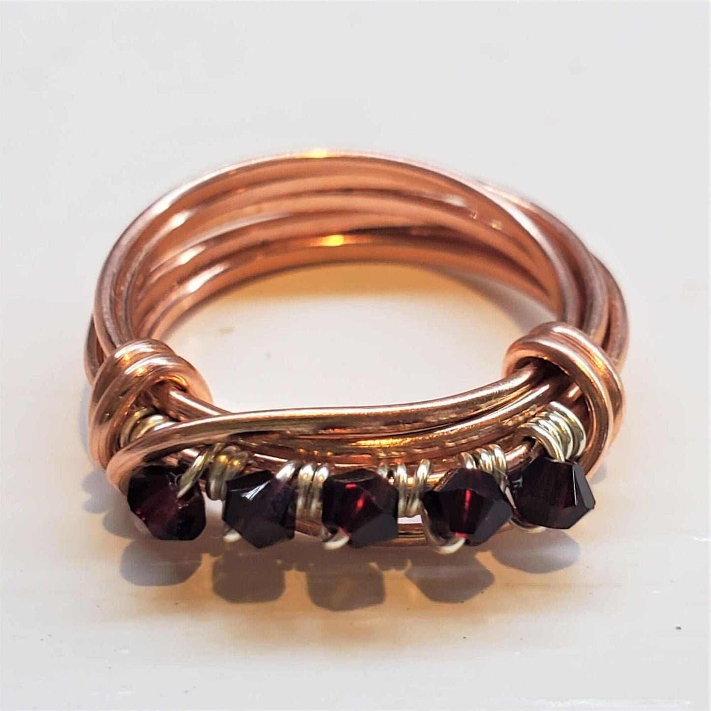 Handmade Wire Wrapped Copper Crystal Birthstone Bling Ring