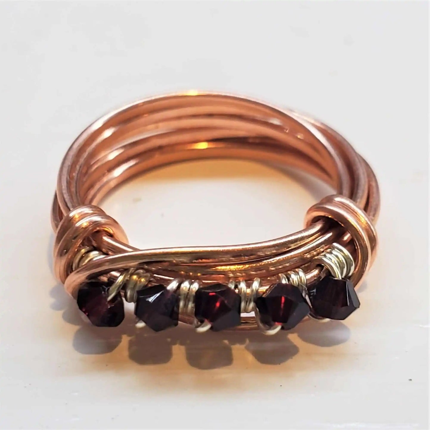 Handmade Wire Wrapped Copper Crystal Birthstone Bling Ring