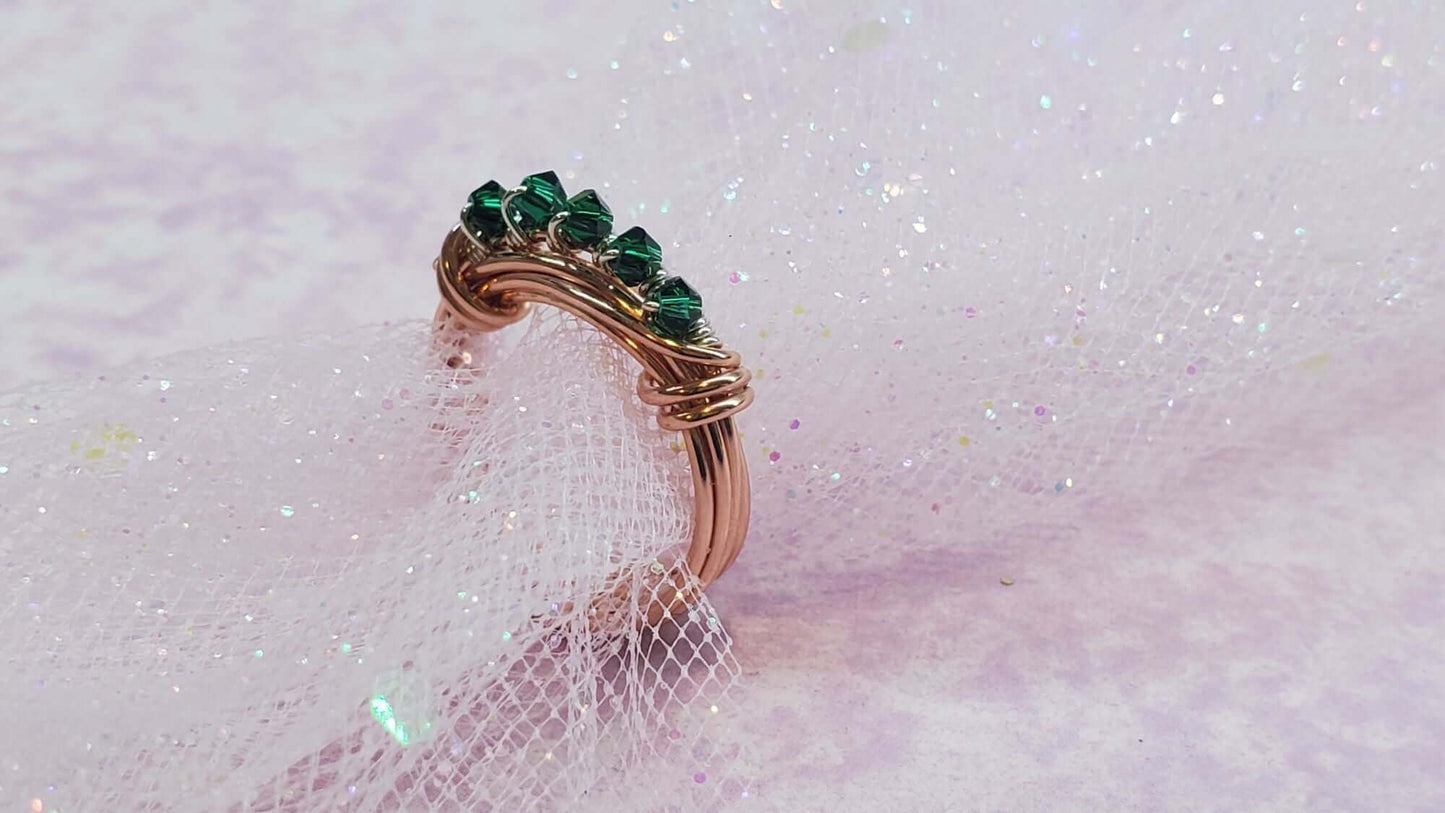 Handmade Wire Wrapped Copper Crystal Birthstone Bling Ring