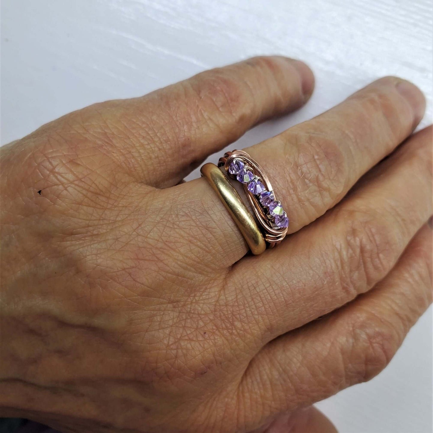 Handmade Wire Wrapped Copper Crystal Birthstone Bling Ring