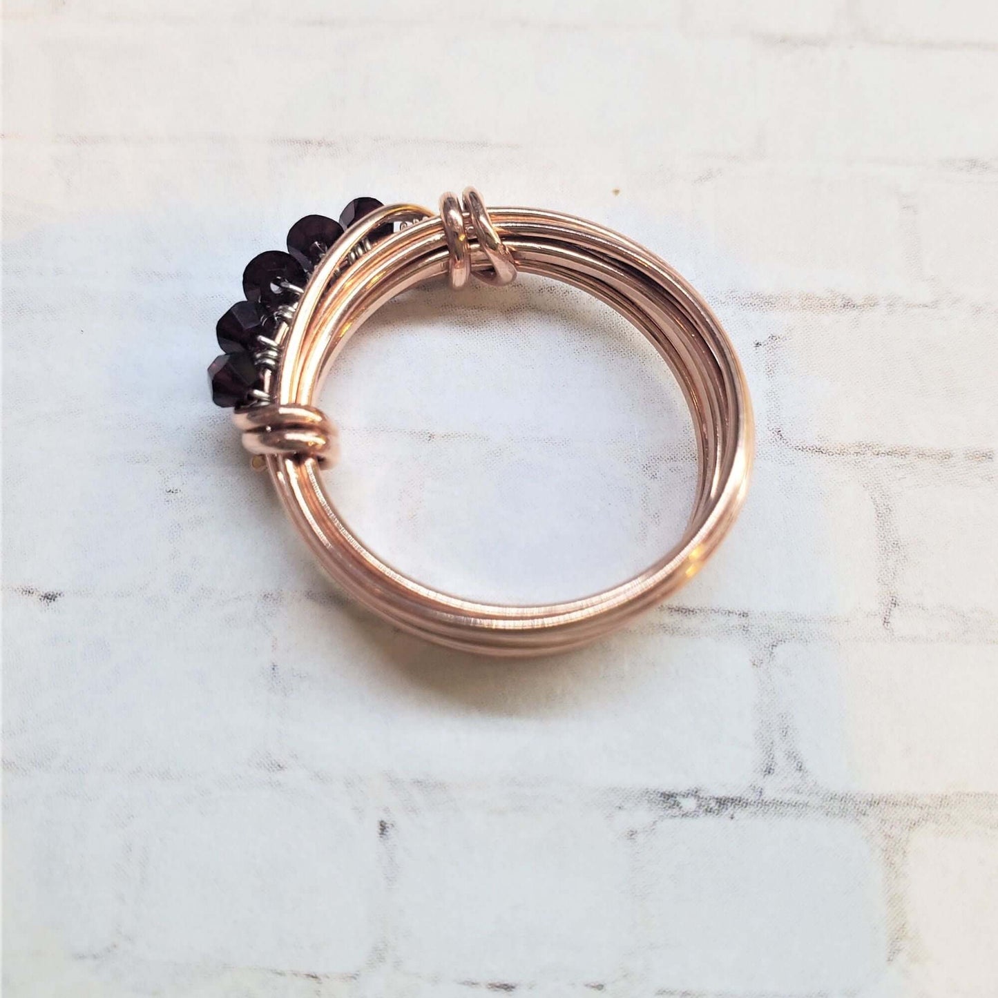 Handmade Wire Wrapped Copper Crystal Birthstone Bling Ring