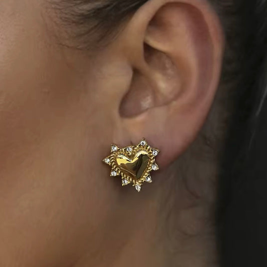 Spike Gold Heart Earrings
