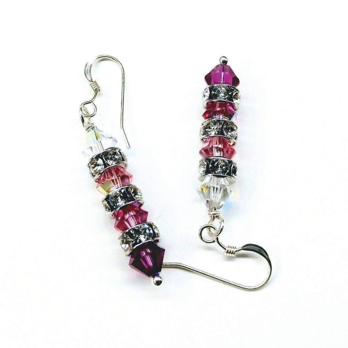 Hot Pink Ombre Stacked Crystal Sterling Silver Earrings
