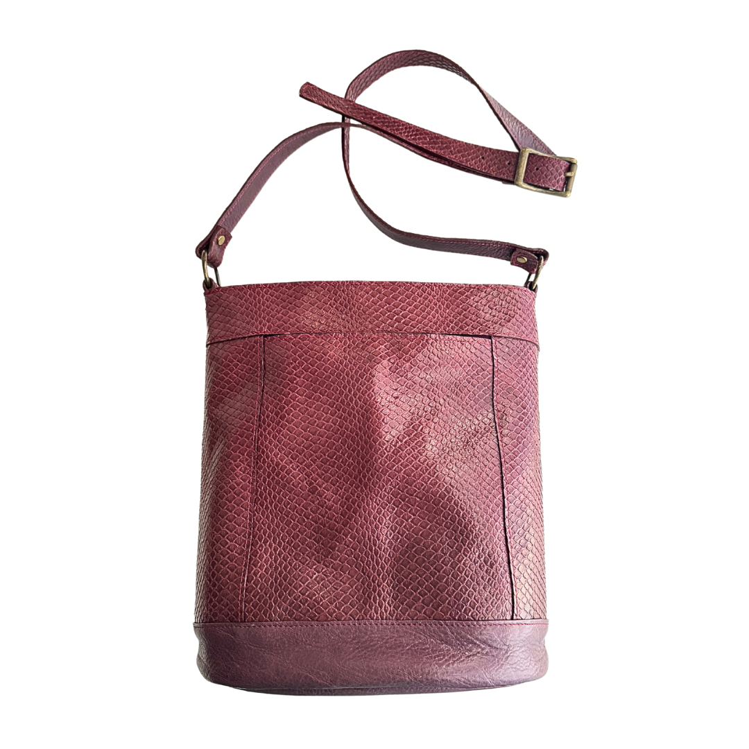 Bucket Bag in Snake Skin Embossed Leather, Mulberry, RTS