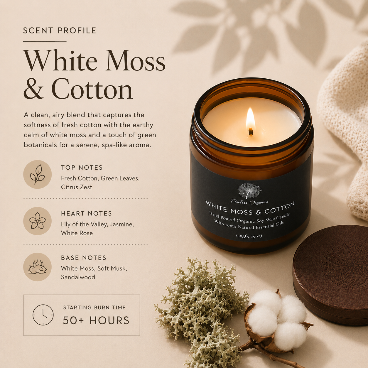 Timeless Candle - White Moss + Cotton
