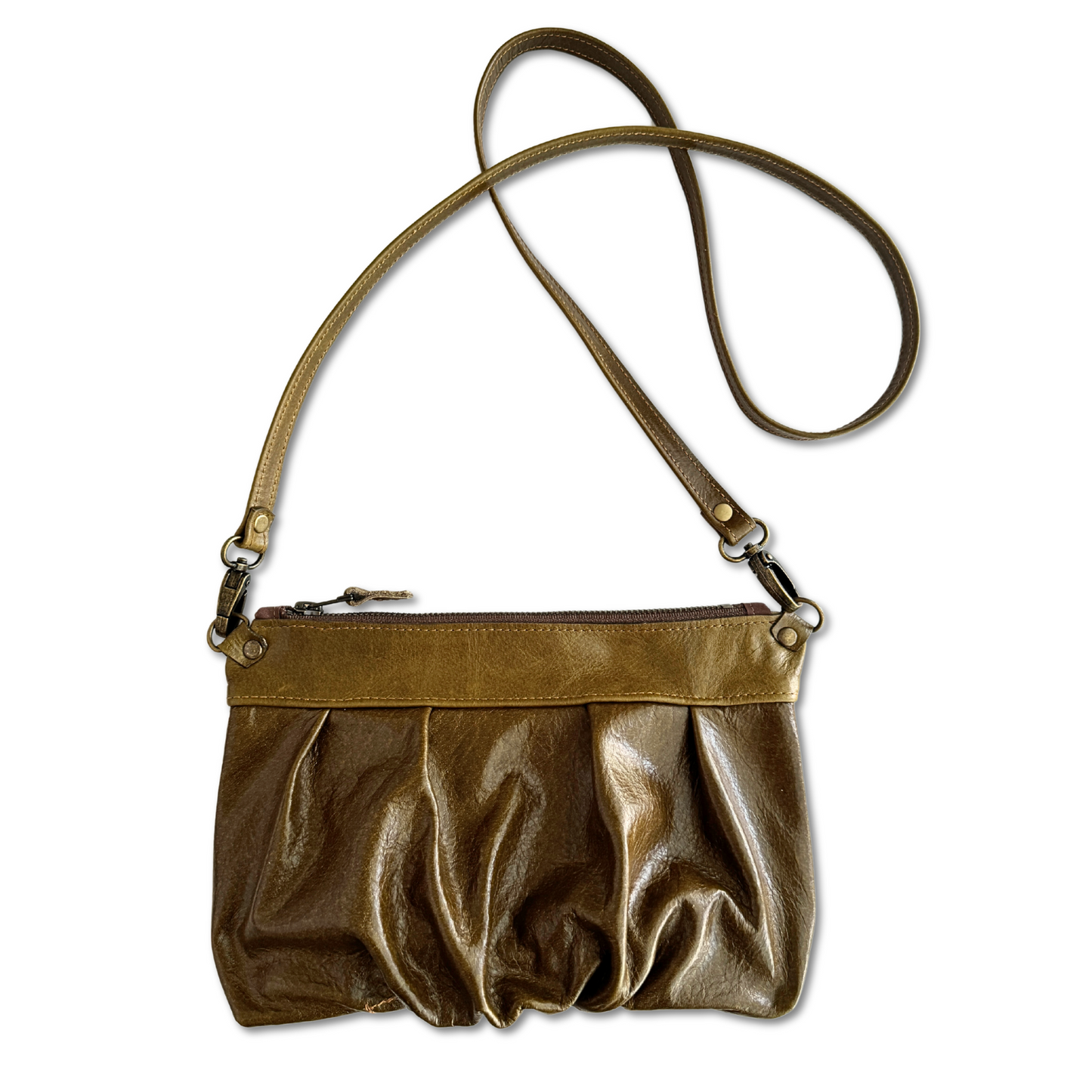 Ruche Clutch in Distressed Olive, RTS