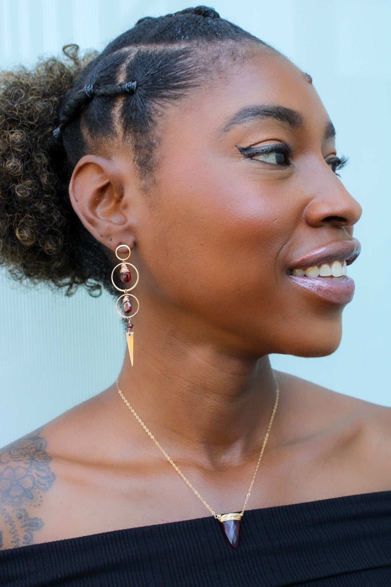 Garnet and 14k Rose Gold Filled Spike Earrings – Wire Wrapped Statement Earrings