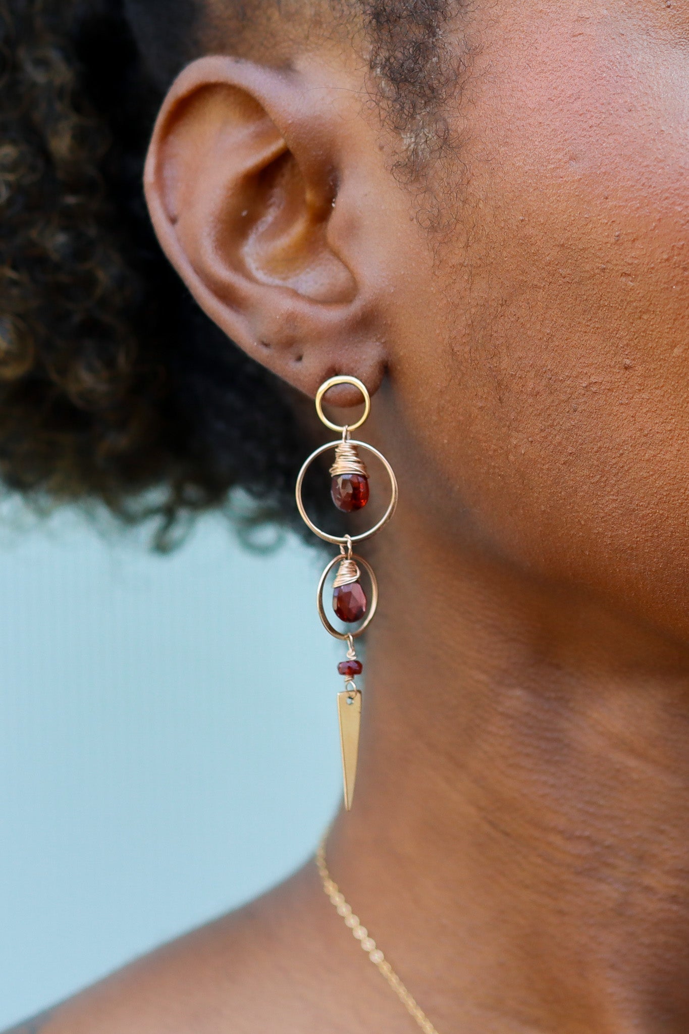 Garnet and 14k Rose Gold Filled Spike Earrings – Wire Wrapped Statement Earrings