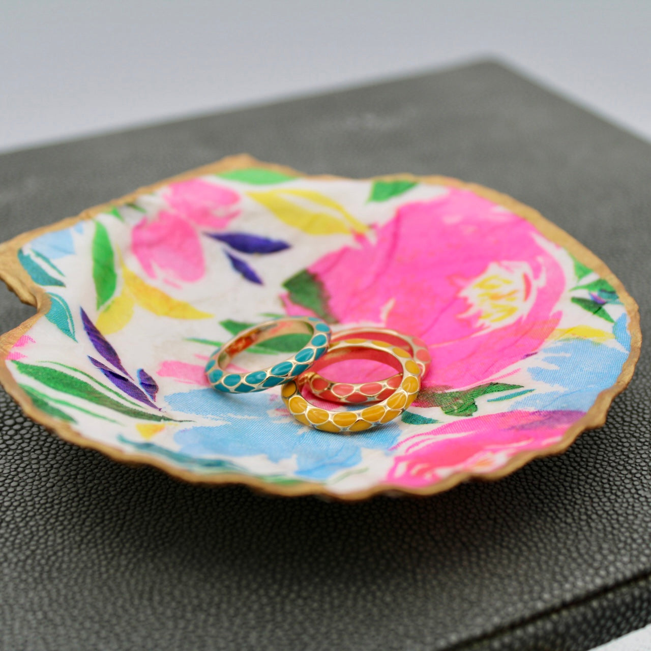 Bright Floral Shell Jewelry and Trinket Dish