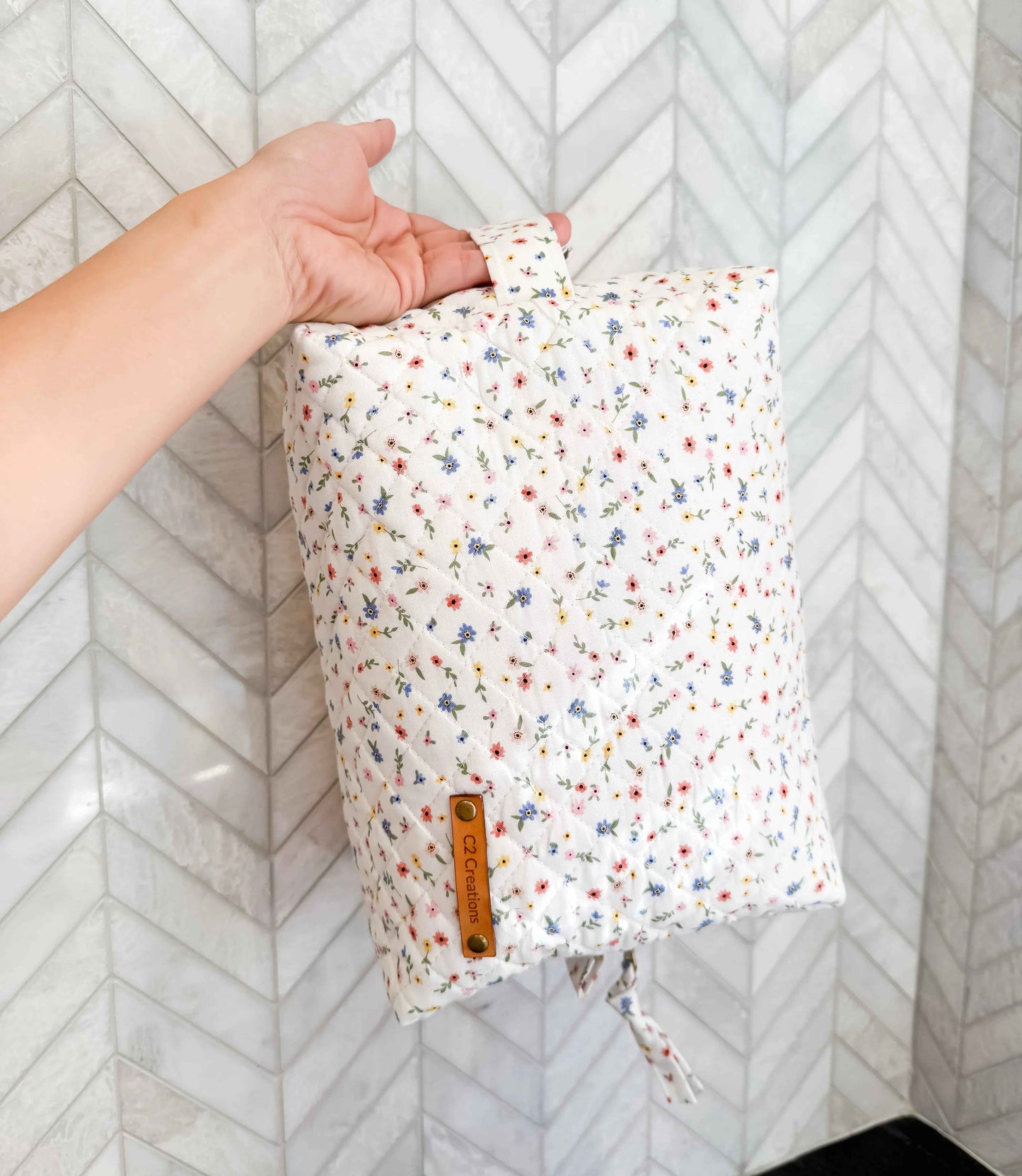 Handmade Boxy Makeup Bags in Wildflower Meadow Pattern - Stylish Toiletry Bags