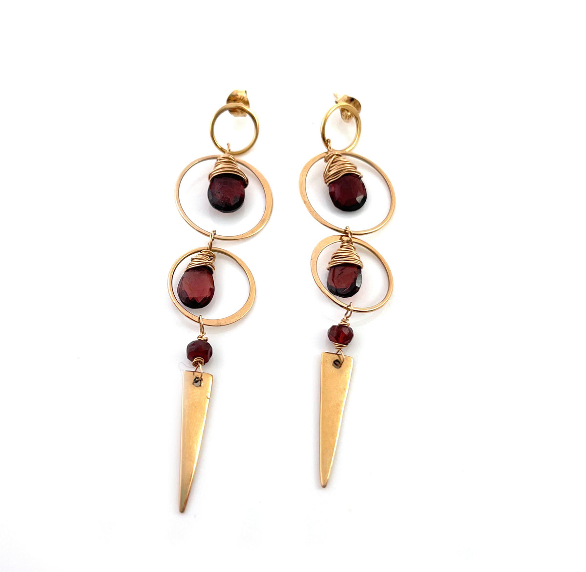 Garnet & 14K Rose Gold Filled Spike Statement Earrings