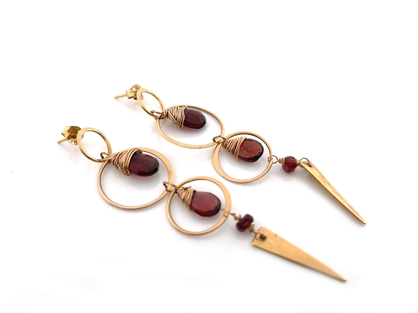 Garnet and 14k Rose Gold Filled Spike Earrings – Wire Wrapped Statement Earrings