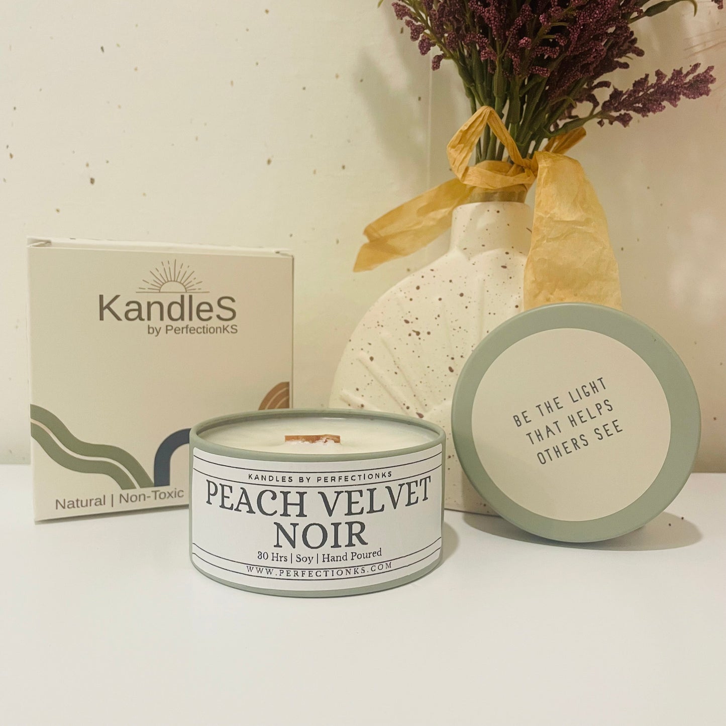 Peach Velvet Noir 8oz Luxury Candle - Opulent Elegance for Your Space