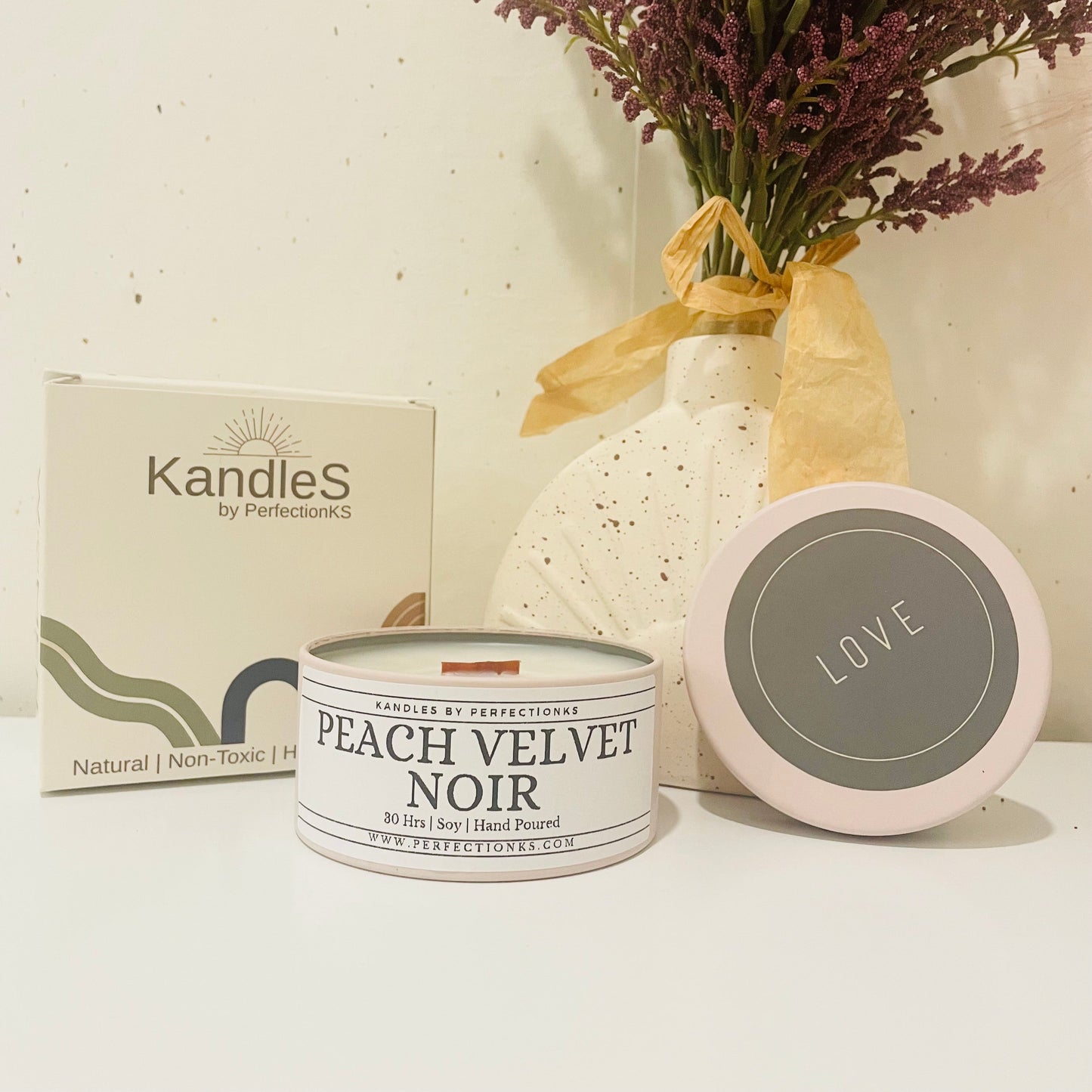 Peach Velvet Noir 8oz Luxury Candle - Opulent Elegance for Your Space