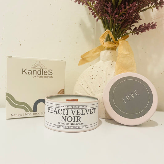 Peach Velvet Noir 8oz Luxury Candle - Opulent Elegance for Your Space