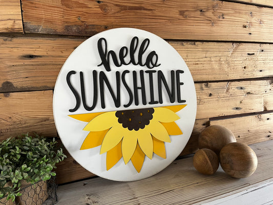 Hello Sunshine Sunflower Sign | Farmhouse Porch Decor | Door Hanger