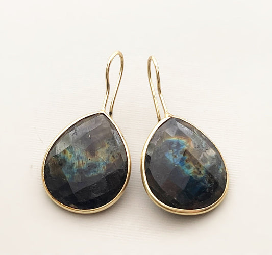 One of a Kind Labradorite Teardrop Earrings – Vermeil over Sterling