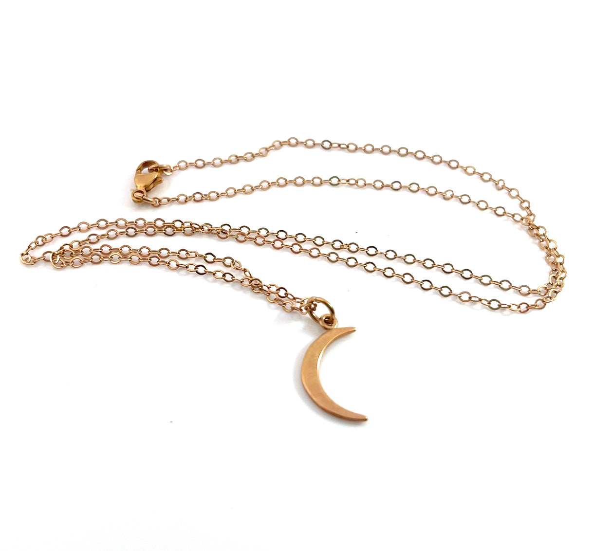 14K Rose Gold Filled Crescent Moon Necklace – 18" Dainty Chain