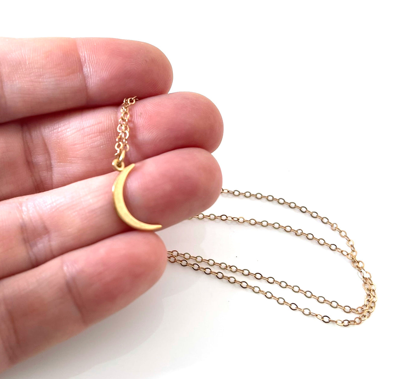 14K Rose Gold Filled Crescent Moon Necklace – 18" Dainty Chain