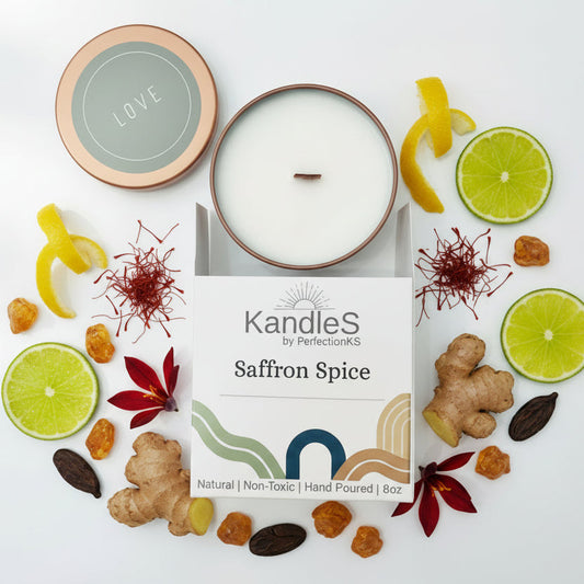 Saffron Spice Luxury Candle | 8oz Non-Toxic Soy Candle with Wooden Wick | Clean Burn
