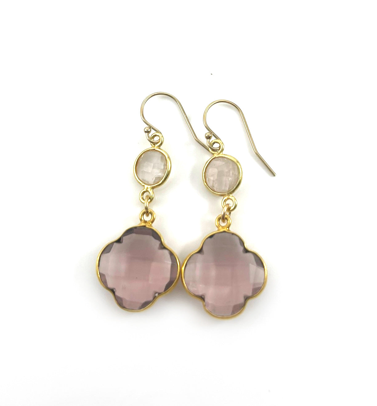 Rose Quartz & Morganite Drop Earrings – 14k Gold Fill